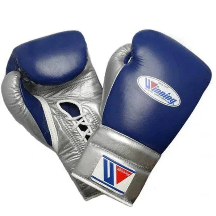 Image of Winning Blu & Grey Lace-Up Boxing Gloves